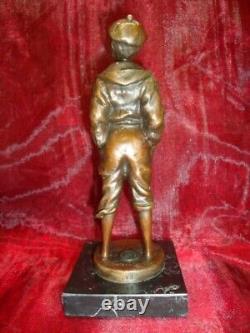 Statue Sculpture Whistling Boy Art Deco Style Art Nouveau Massive Bronze