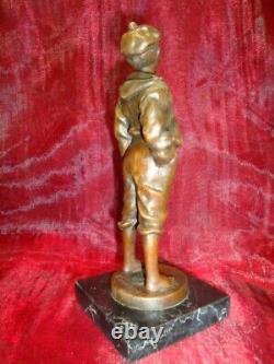 Statue Sculpture Whistling Boy Art Deco Style Art Nouveau Massive Bronze