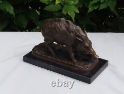 Statue Sculpture Wild Boar Animal Hunting Art Deco Art Nouveau Bronze