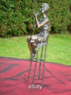 Statue Sculpture Young Woman Pin-up Made Up Art Deco Art Nouveau Style