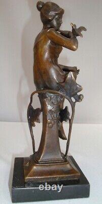 Statue Sculpture of Nude Maiden Bird in Art Deco Style Art Nouveau Bronze