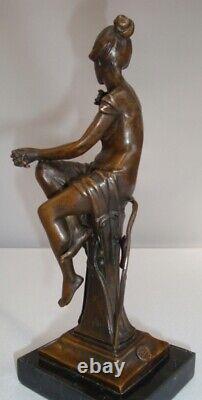 Statue Sculpture of Nude Maiden Bird in Art Deco Style Art Nouveau Bronze