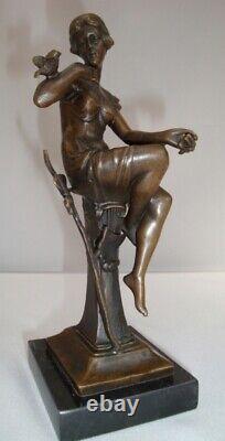 Statue Sculpture of a Nude Lady Bird in Art Deco and Art Nouveau Style Bronze