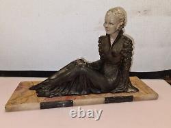 Statue Woman In Regulation On Marble Base Art Deco Style