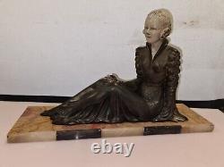 Statue Woman In Regulation On Marble Base Art Deco Style