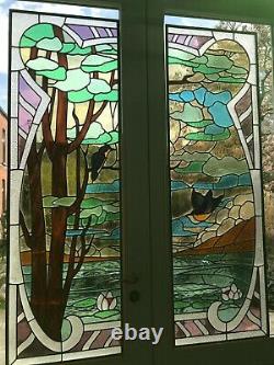 Stunning Pair Of Art Nouveau Stained Glass Windows