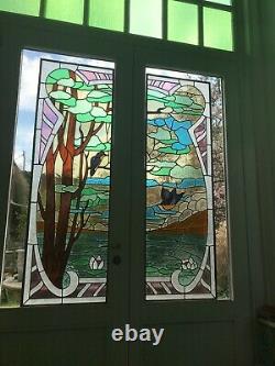 Stunning Pair Of Art Nouveau Stained Glass Windows