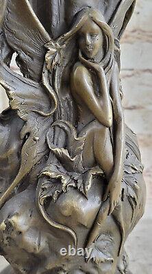 Style Art Nouveau Bronze Vase Chair Woman France Paris Statue Marble Base Sale
