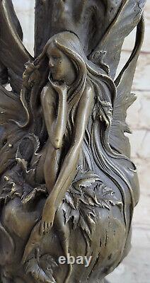 Style Art Nouveau Bronze Vase Chair Woman France Paris Statue Marble Base Sale