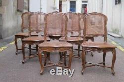 Suite 7 Cane Chairs Louis XV Style Estampilléd