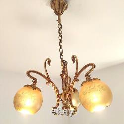 Superb 3-Light Art Nouveau Style Chandelier by Lucien Gau & Vianne from the 80's