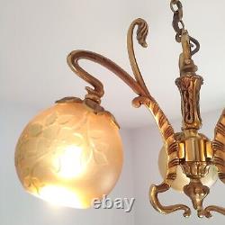 Superb 3-Light Art Nouveau Style Chandelier by Lucien Gau & Vianne from the 80's