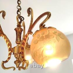 Superb 3-Light Art Nouveau Style Chandelier by Lucien Gau & Vianne from the 80's