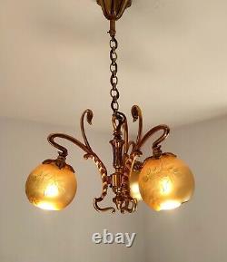 Superb 3-Light Art Nouveau Style Chandelier by Lucien Gau & Vianne from the 80's