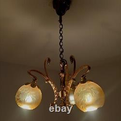 Superb 3-Light Art Nouveau Style Chandelier by Lucien Gau & Vianne from the 80's