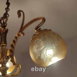 Superb 3-Light Art Nouveau Style Chandelier by Lucien Gau & Vianne from the 80's