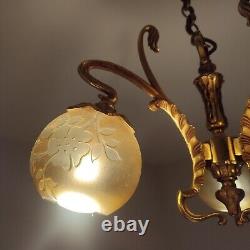 Superb 3-Light Art Nouveau Style Chandelier by Lucien Gau & Vianne from the 80's