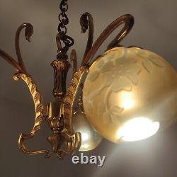 Superb 3-Light Art Nouveau Style Chandelier by Lucien Gau & Vianne from the 80's