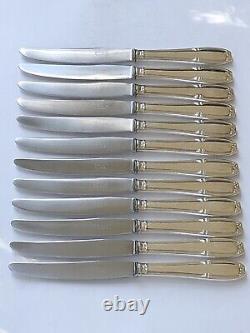 Superb set of 12 ENTREMETS DESSERT CHEESE knives signed SFAM in ART NOUVEAU style