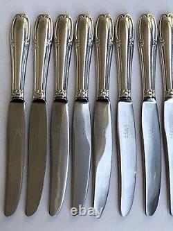 Superb set of 12 ENTREMETS DESSERT CHEESE knives signed SFAM in ART NOUVEAU style