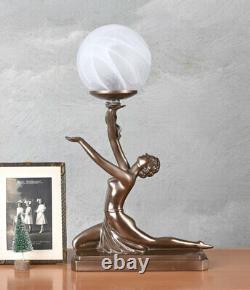 Table Lamp Art Deco Dancer Antique Style Female Figure Shade Glass
