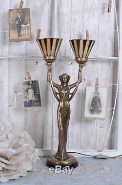 Table Lamp Tiffany Art Nouveau Style Woman Sculpture Nine Bedside Lamp