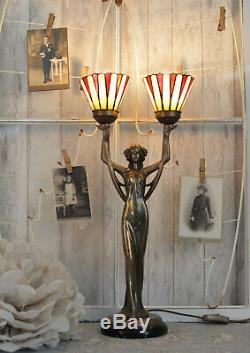 Table Lamp Tiffany Art Nouveau Style Woman Sculpture Nine Bedside Lamp