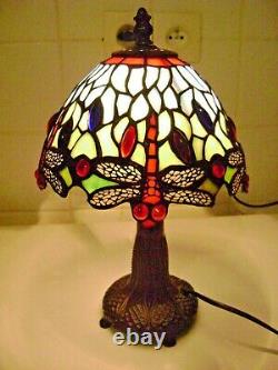 Tiffany-style Dragonfly Lamp In Glass Pate Metal Feet