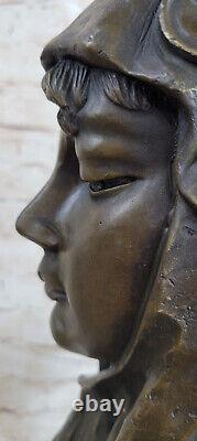 Translation: Golden Bronze Female Figurative Wax Sealed Art Nouveau Style Bust Signed France