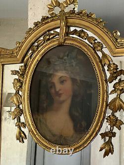 Truma Of The 19th Wooden And Golden Stucco Louis XVI Style Of A Portrait
