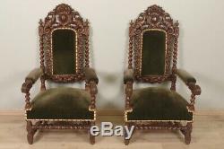 Twisted Pair Of Armchairs Louis XIII Style