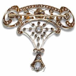 Um 1905 Platinum & Diamond Brooch, Art Style New / 750 Gold