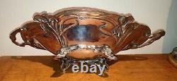 VICTOR SAGLIER Silver-Plated Metal Centerpiece Table Style Art Nouveau Iris Signed