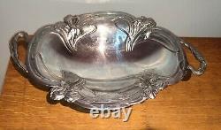 VICTOR SAGLIER Silver-Plated Metal Centerpiece Table Style Art Nouveau Iris Signed