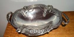 VICTOR SAGLIER Silver-Plated Metal Centerpiece Table Style Art Nouveau Iris Signed