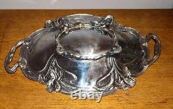 VICTOR SAGLIER Silver-Plated Metal Centerpiece Table Style Art Nouveau Iris Signed