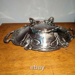 VICTOR SAGLIER Silver-Plated Metal Centerpiece Table Style Art Nouveau Iris Signed