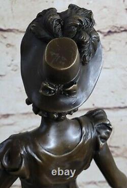 Victorian Woman Signed Sculpture Elegant Art Nouveau Style Bronze Statue Décor