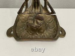 Vintage Antique Gilded Metal Art Nouveau Style Inkwell With / Woman Maiden