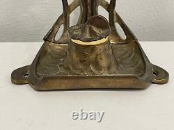 Vintage Antique Gilded Metal Art Nouveau Style Inkwell With / Woman Maiden
