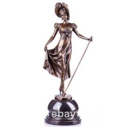 Vintage Art Nouveau Bronze Style Figure of a Lady with Walking Stick