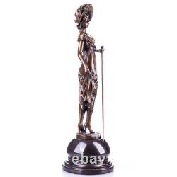 Vintage Art Nouveau Bronze Style Figure of a Lady with Walking Stick