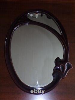 Vintage Art Nouveau Enamel Cast Iron Mirror
