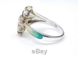 Vintage Old Email Sterling Silver Opal Ring And Art Nouveau T57