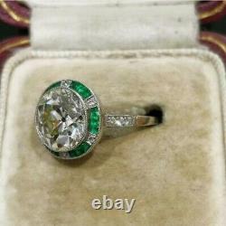 Vintage Style Art Deco Engagement Ring 14k White Gold Ring On S925 2ct Diamond