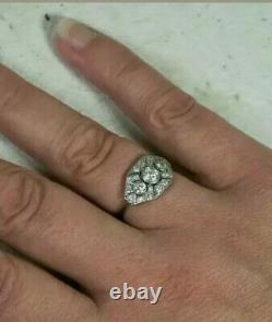 Vintage Style Art Deco Ring 3 Stone Ring 14k White Gold On 2.8 Ct Diamond