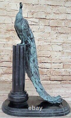 Vintage Style Art Nouveau Peacock Statue Sculpture 100% Genuine Bronze Home Decor