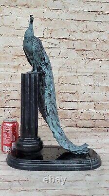 Vintage Style Art Nouveau Peacock Statue Sculpture 100% Genuine Bronze Home Decor