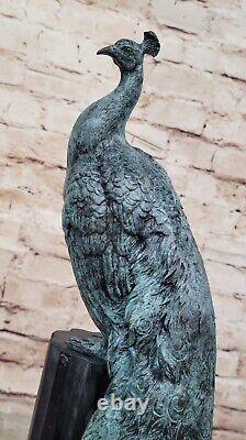 Vintage Style Art Nouveau Peacock Statue Sculpture 100% Genuine Bronze Home Decor