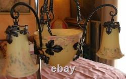 Wrought iron & glass paste chandelier with Art Nouveau style vines and grapes motif